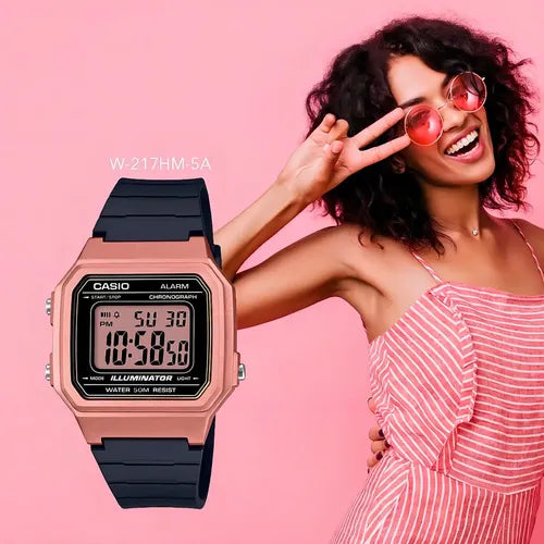 Reloj Casio Retro Rosa W-217hm-5avdf Original Color de la correa Resina