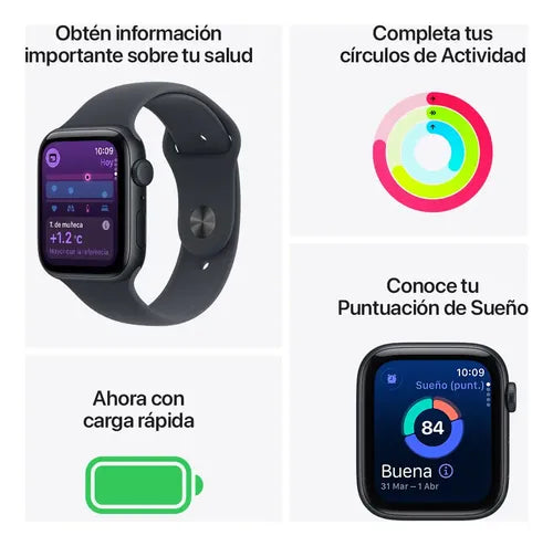Apple Watch SE 3 GPS • Caja de aluminio color medianoche de 40 mm • Correa deportiva color medianoche - S/M - Distribuidor Autorizado